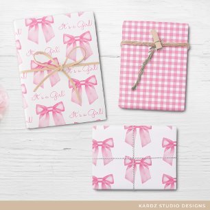 Papier d'emballage pour Baby Shower Fille Rose Rub