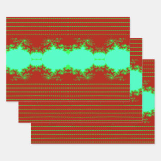 Papier d'emballage rouge et vert fractal de Noël