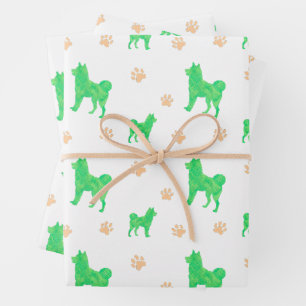 Papier d'emballage Shiba Inu - Cadeau minimal vert