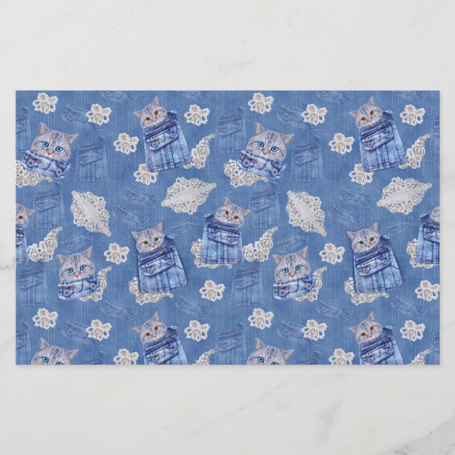 Papier Denim Jean poches, chatons et dentelle (Devant)