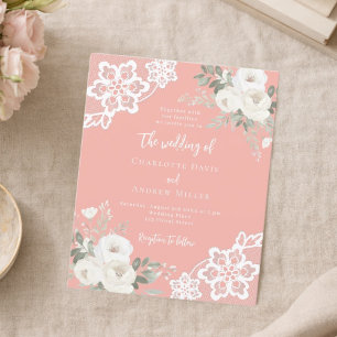 Papier Dentelle blanche rose corail
