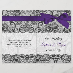Papier dentelle blanche, ruban violet livre pli Mariage p