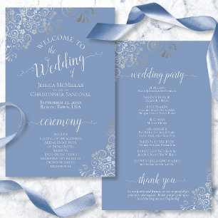 Papier Dentelle d'argent sur Dusty Blue Budget Wedding Pr
