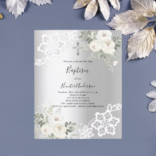 Papier Dentelles blanches en argent invitation au baptême