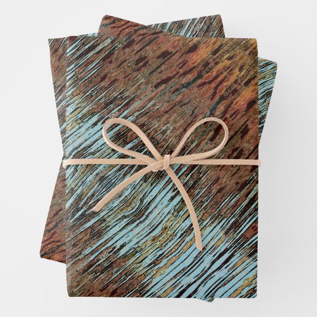Papier d'enveloppement Abstrait Aqua Brown et Oran (En situation)