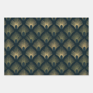 Papier d'enveloppement Art déco Marine et Gilt