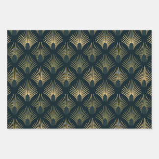 Papier d'enveloppement Art déco Marine et Gilt