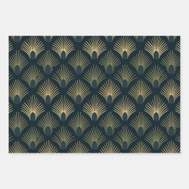 Papier d'enveloppement Art déco Marine et Gilt (Devant 3)