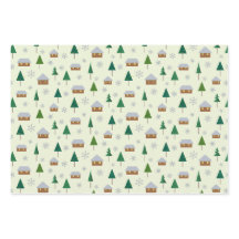 Papier d'enveloppement avec sapins et maisons