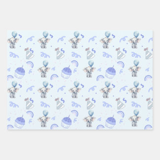 Papier d'enveloppement Bleu Bébé (ensemble de 3 fe