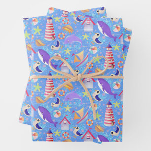 Papier d'enveloppement bleu plage amusant