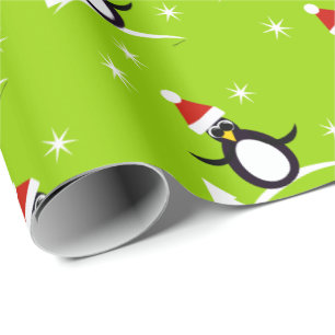 Papier d'enveloppement cadeau père Noël Penguin
