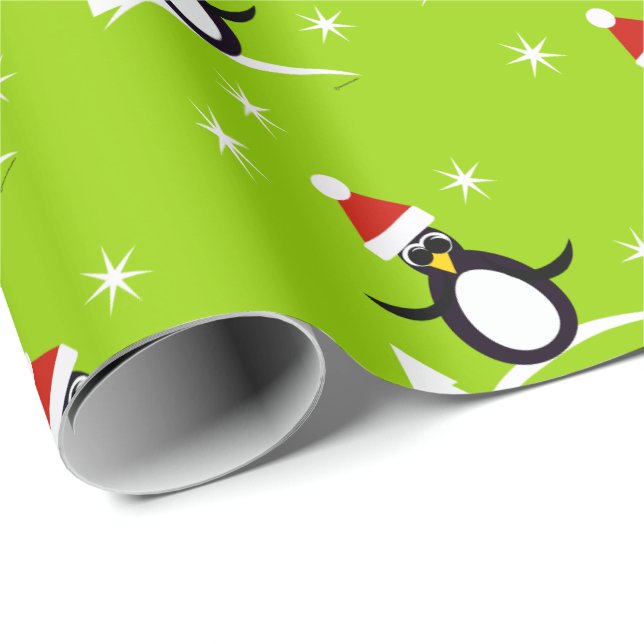 Papier d'enveloppement cadeau père Noël Penguin (Coin rond)