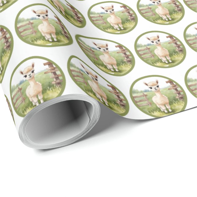 Papier d'enveloppement cadeau pour bébé en alpaga  (Coin rond)