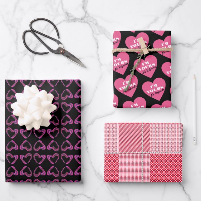 Papier D'Enveloppement Coeur, Grille Et Valentines (Recto)