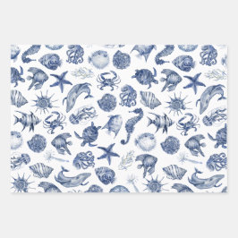 Papier d'enveloppement côtier bleu Feuille plate J