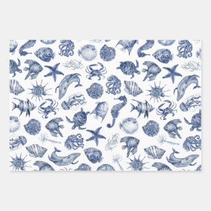 Papier d'enveloppement côtier bleu Feuille plate J