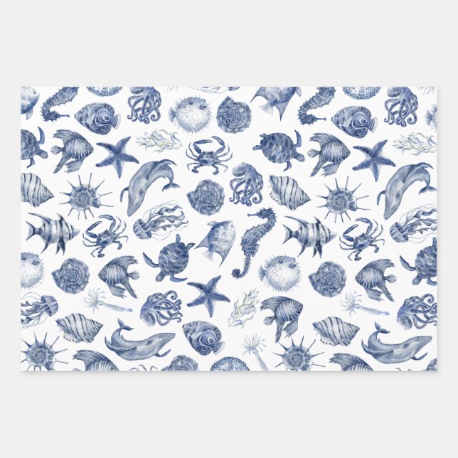 Papier d'enveloppement côtier bleu Feuille plate J (Devant)