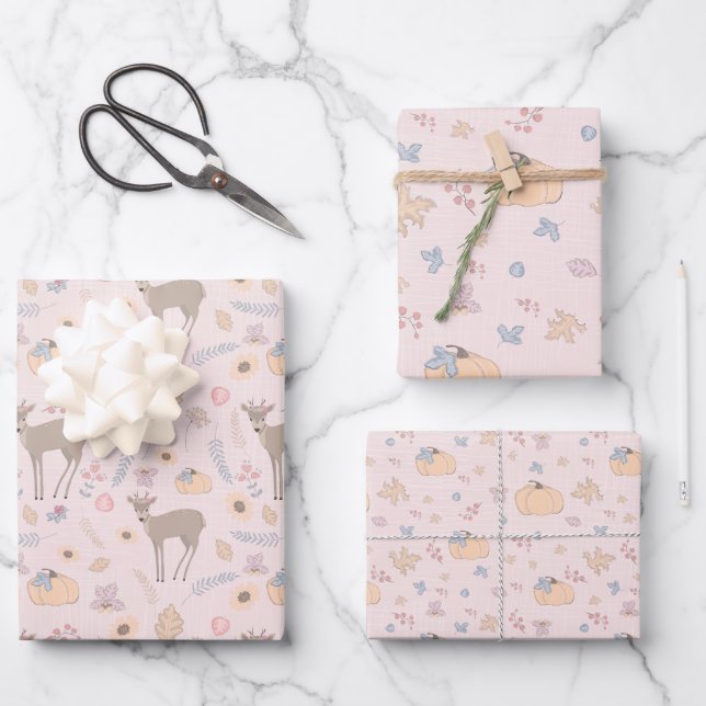 Papier d'enveloppement de cerfs et de Feuilles en  (Recto)