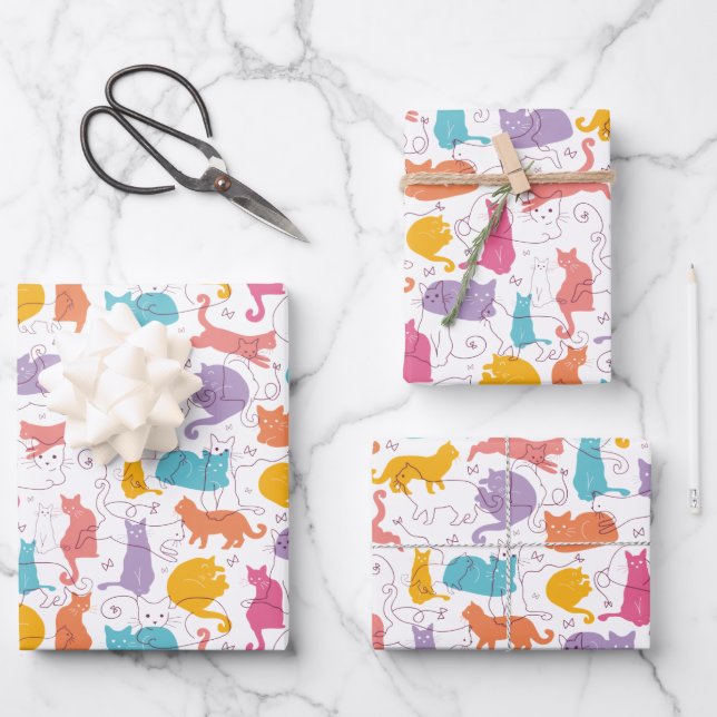 Papier d'enveloppement de chats colorés (Recto)