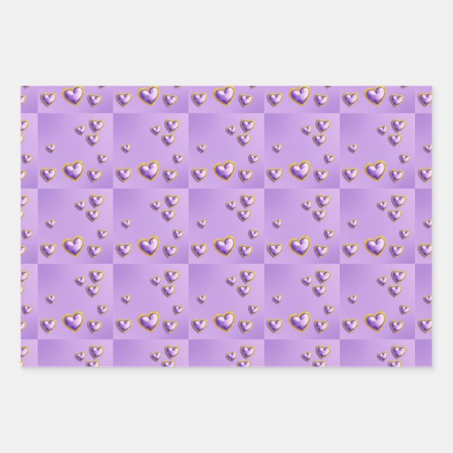 Papier d'enveloppement de coeur doré Luxe Lavender (Devant)