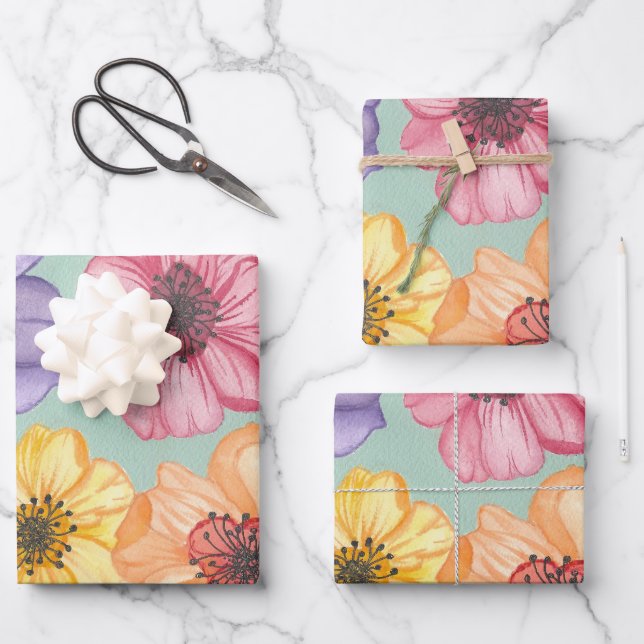 Papier d'enveloppement de fleurs d'aquarelle (Recto)