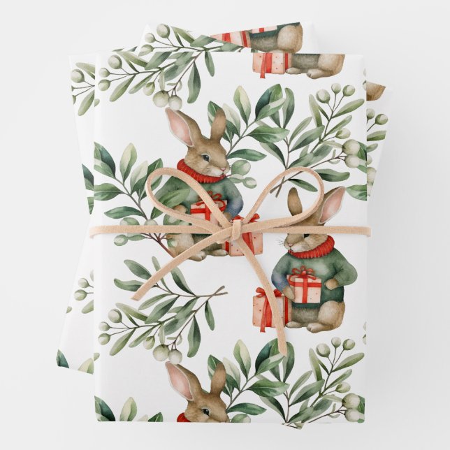 Papier d'enveloppement de lapin de Noël (En situation)