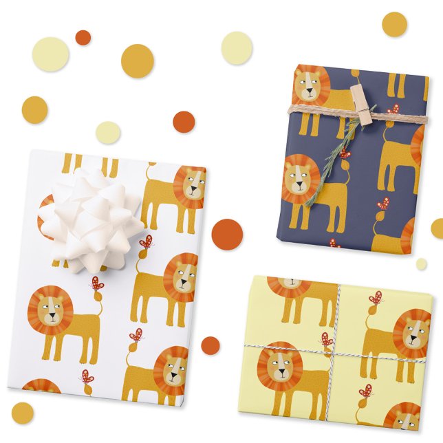 Papier d'enveloppement de lion mou (Cute lion gift wrapping paper sheets)