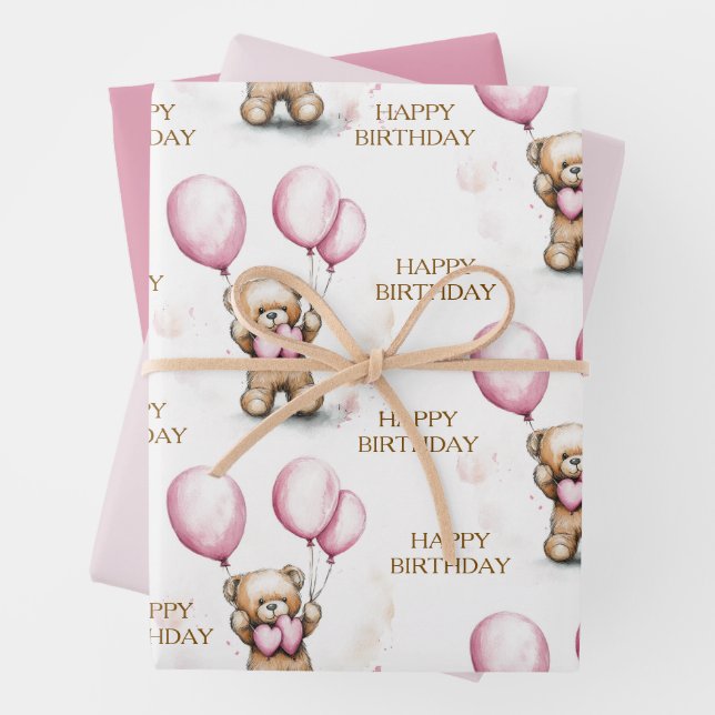 Papier d'enveloppement de l'ours rose Teddy (En situation)