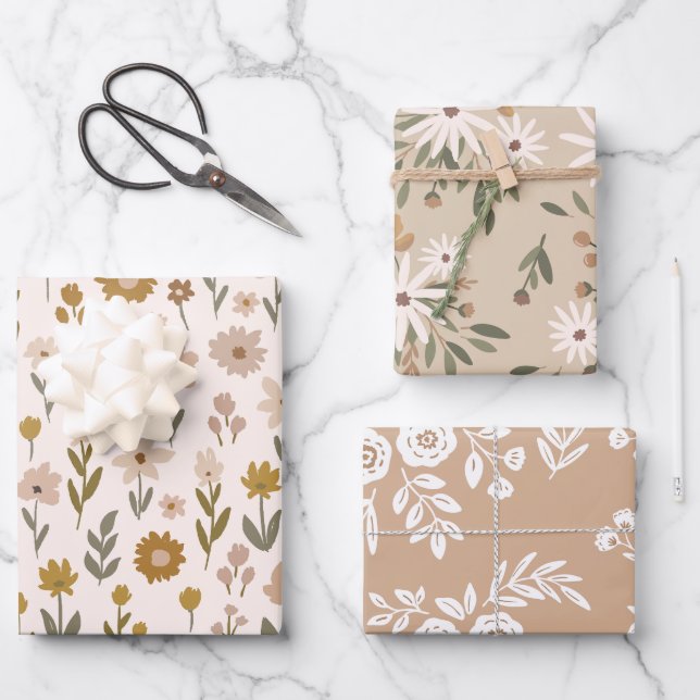 Papier d'enveloppement de Noël beige moderne (Recto)