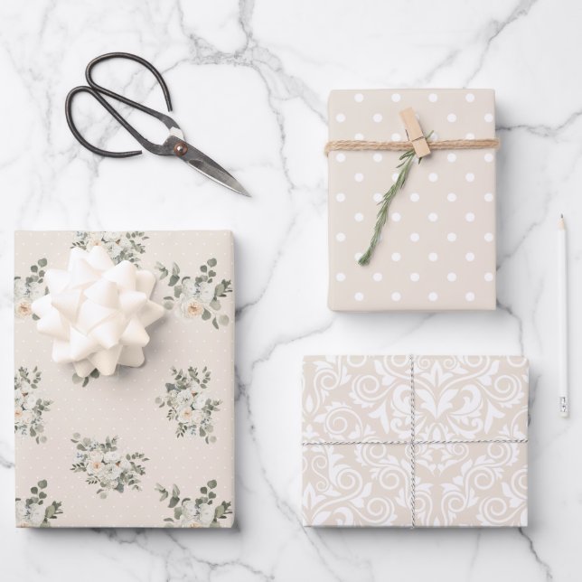 Papier d'enveloppement de Noël beige vintage (Recto)