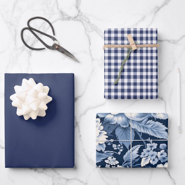 Papier d'enveloppement de Noël bleu moderne (Recto)