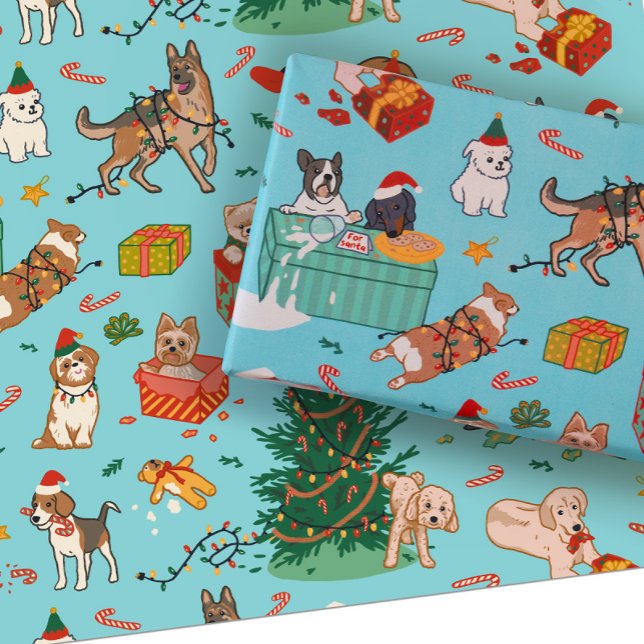 Papier d'enveloppement de Noël - Chiens mignons am (Créateur téléchargé)