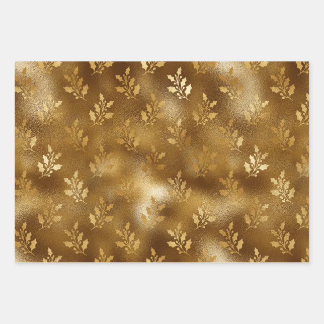 Papier d'enveloppement de Noël de Mistletoe d'or (Devant)