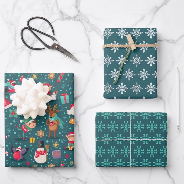Papier d'enveloppement de Noël festif série de 3 (Recto)