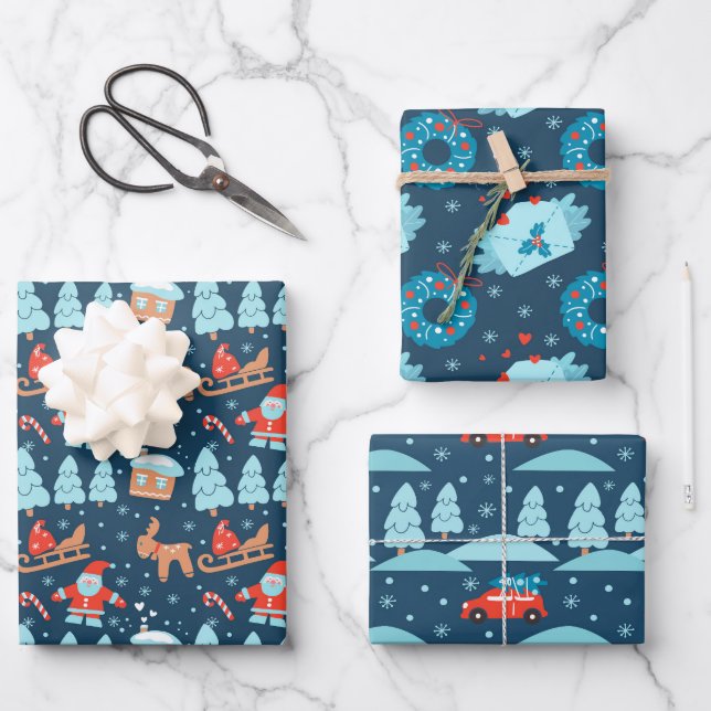 Papier d'enveloppement de Noël festif série de 3 (Recto)