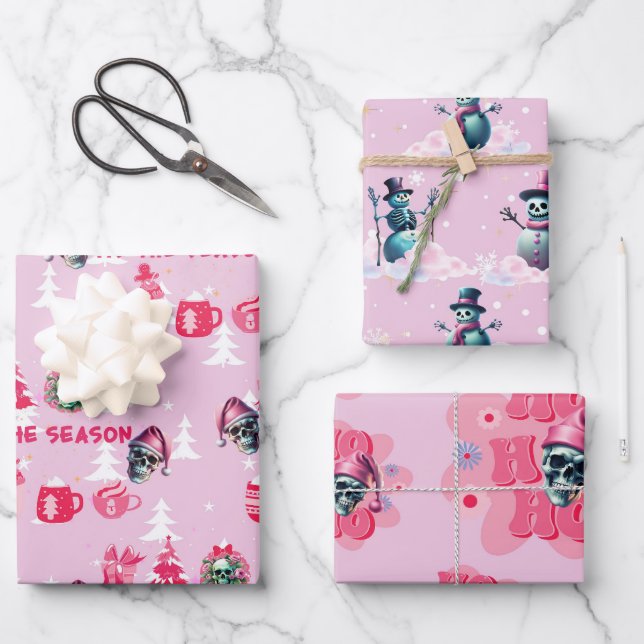 Papier d'enveloppement de Noël gothique rose (Recto)