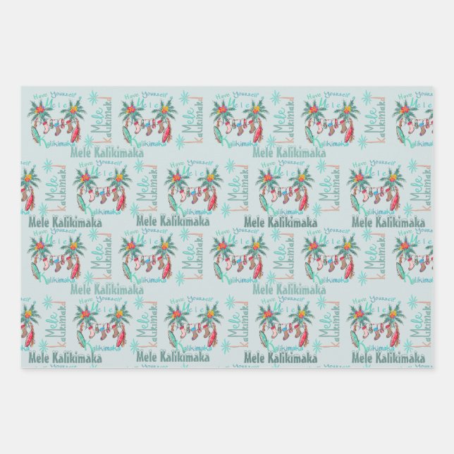 Papier d'enveloppement de Noël hawaïen Mele Kaliki (Devant)