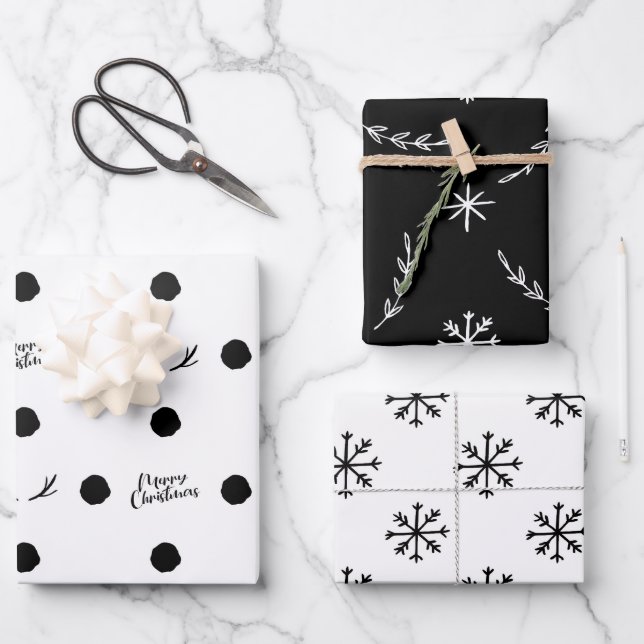 Papier d'enveloppement de Noël noir et écriture (Recto)