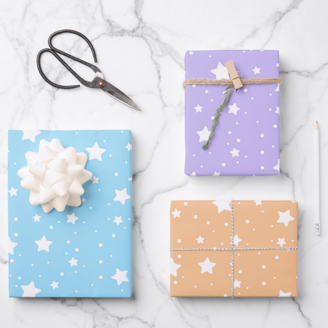Papier d'enveloppement de Noël Pastel Bleu & Viole (Recto)