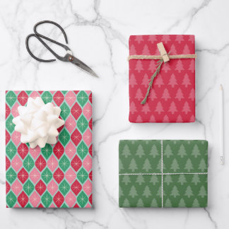 Papier d'enveloppement de Noël rétro, 3 feuillets 