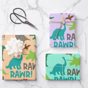 Papier d'enveloppement de Noël rétro Dinosaur - Vi