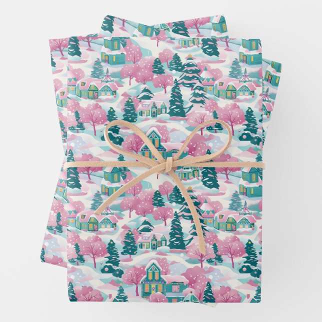 Papier d'enveloppement de Noël rose (En situation)