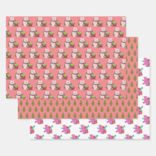 Papier d'enveloppement de Noël rose du Père Noël