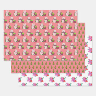 Papier d'enveloppement de Noël rose du Père Noël