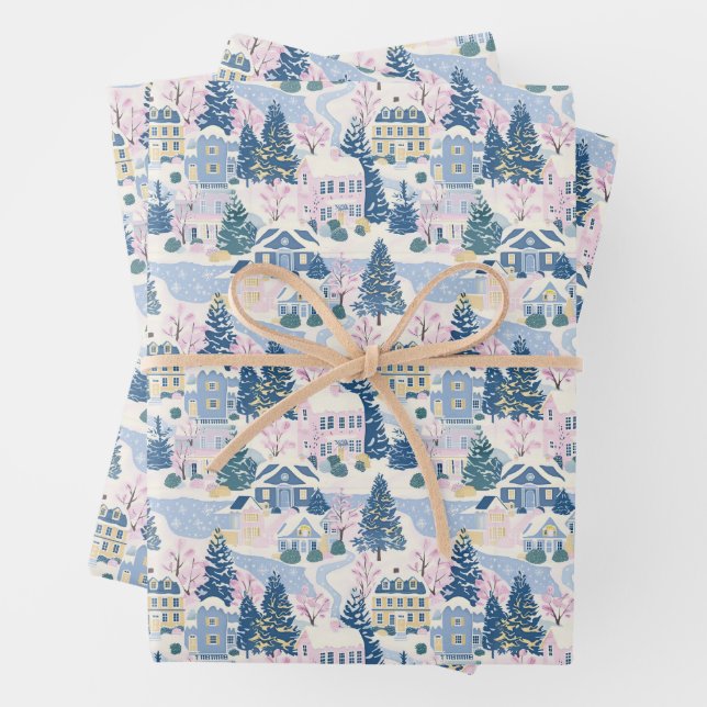 Papier d'enveloppement de Noël rose et bleu (En situation)