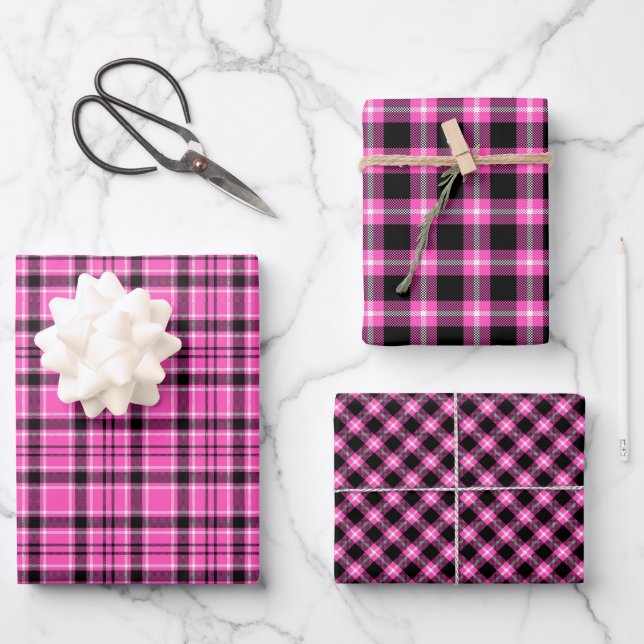 Papier d'enveloppement de Noël rose et noir (Recto)