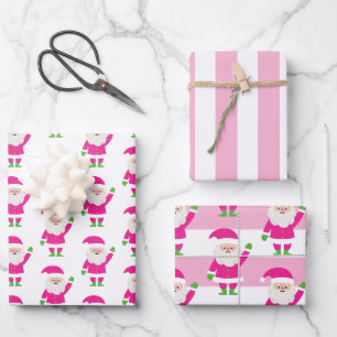 Papier d'enveloppement de Noël rose et vert Père N