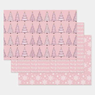Papier d'enveloppement de Noël rose série de 3