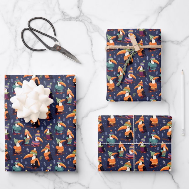 Papier d'enveloppement de Noël Toucan (Recto)